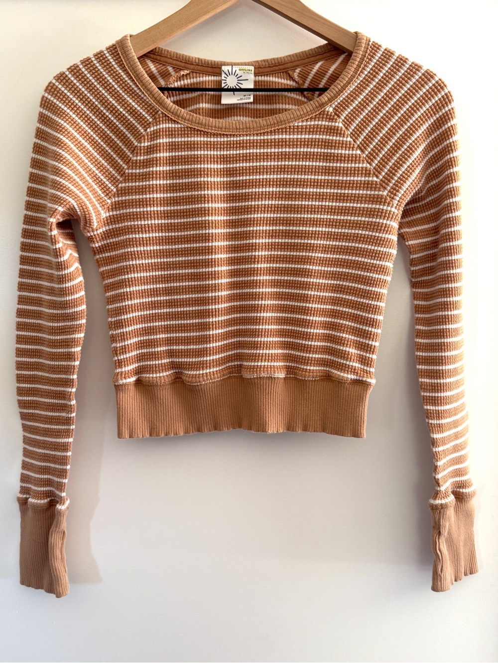 Aerie OFFLINE Waffle Knit Striped Cropped Top Size Medium